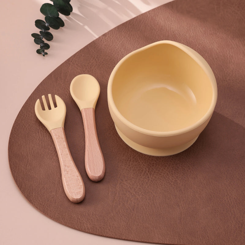 Kit Bowl com Talheres de Silicone e Madeira