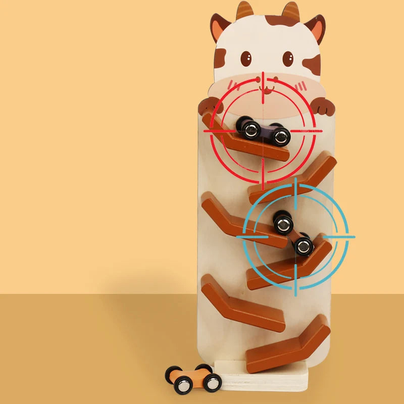 Carro de corrida deslizante, carro de desenho animado de madeira, carro de corrida